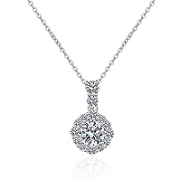 Four Prong Minimalist 1ct Moissanite 925 Silver Platinum Plated Necklace 40+5cm NX042