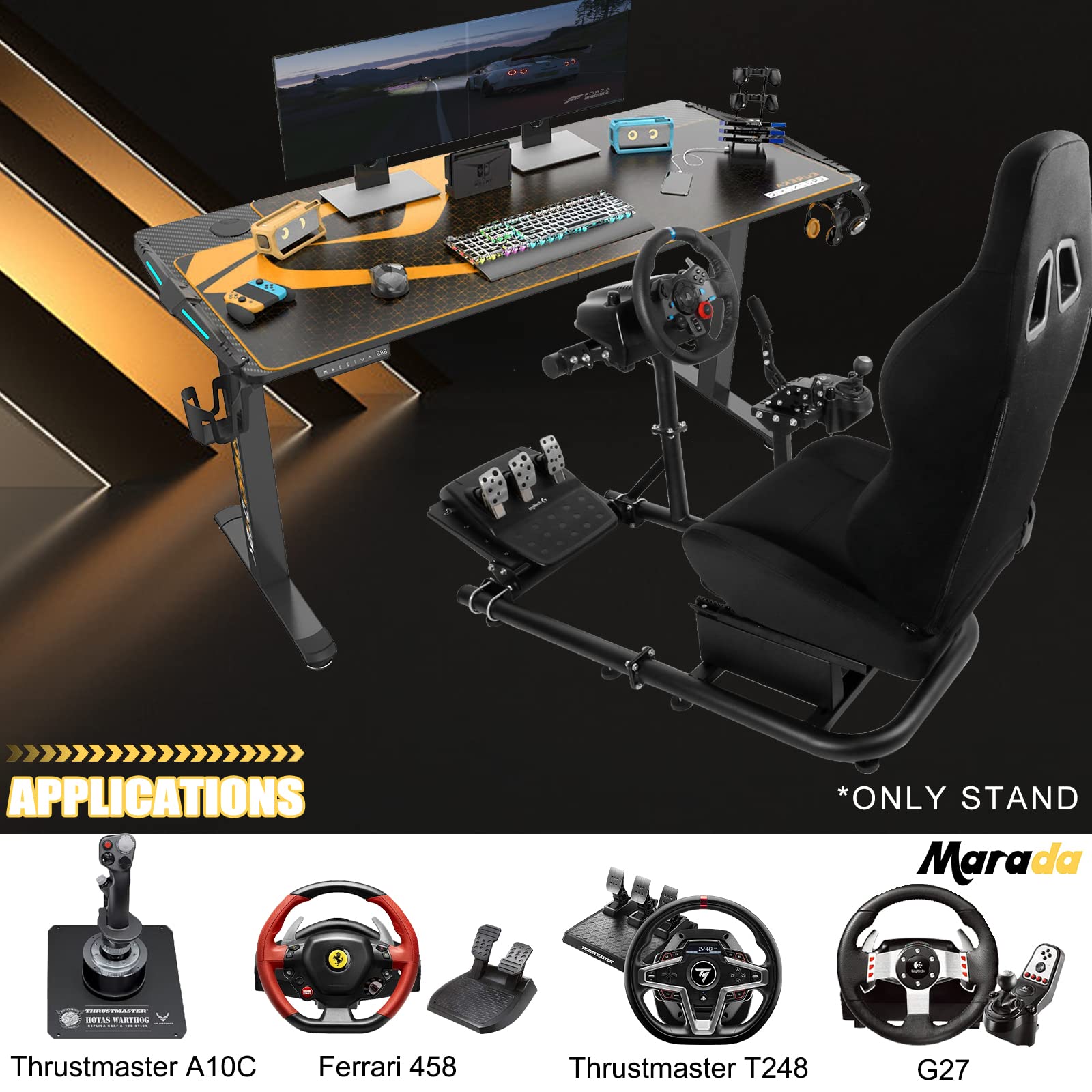 Marada Racing Wheel Stand X Frame Compatible for G29 G920 T300RS T150 New Upgrade Racing Simulator Steering Wheel Stand Foldable ＆ Adjustable Wheel,