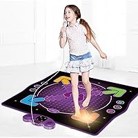 Damcoola Dance Mat for Kids Age 3+, Light Up Dance Pad with Singing Microphone, Bluetooth, 6 Mode, 8 Challenge Levels, Electronic Dancing Game Toy Gift for Boys& Girls 4-8, 8-12, Waterproof, Anti-slip