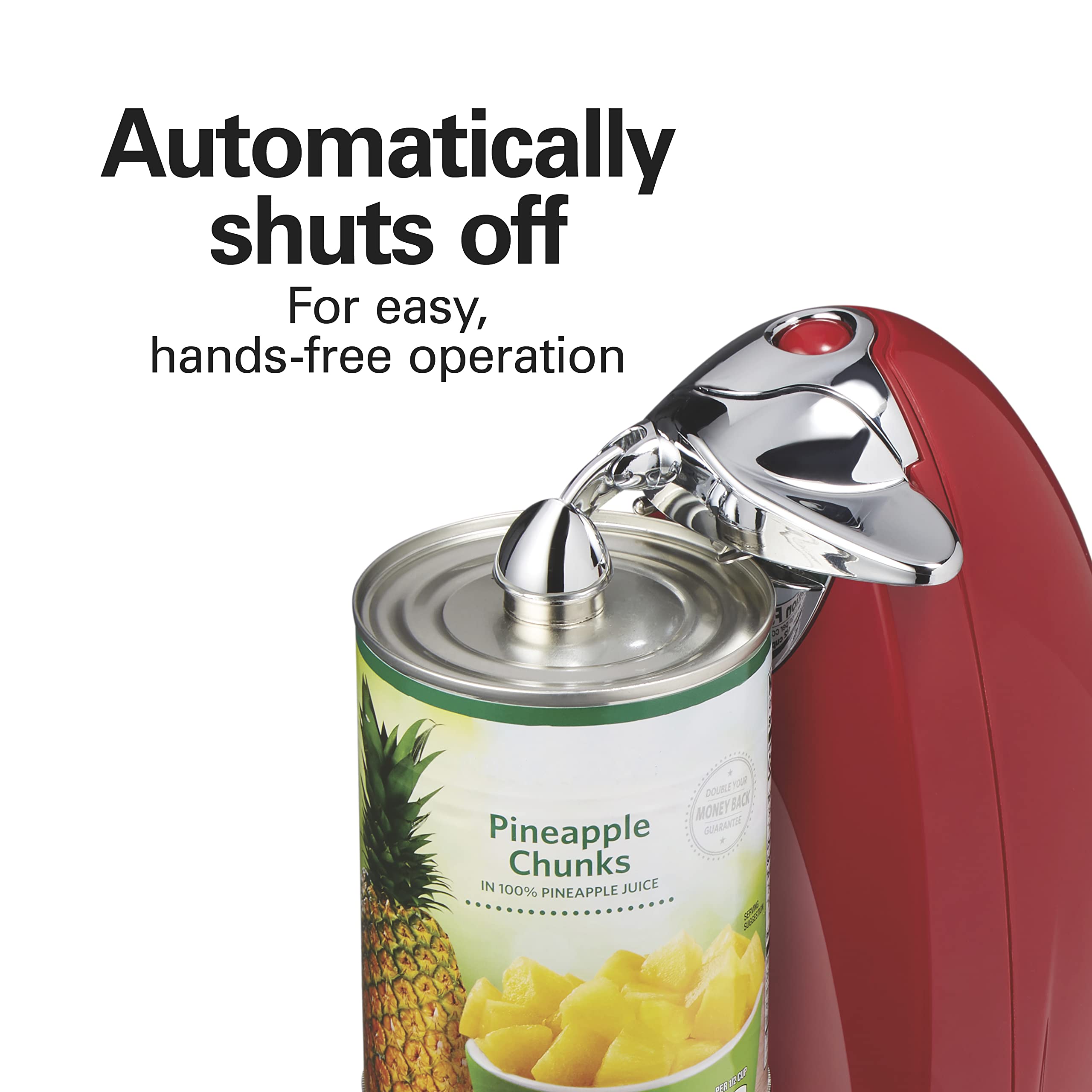 Hamilton Beach Electric Automatic Can Opener with Auto Shutoff, Knife Sharpener, Cord Storage, and SureCut Patented Technology, Extra-Tall, Red