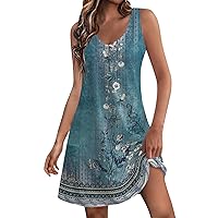 Cute Cocktail Sleeveless Tunic Dress Lady Mini Mother's Day Printed Bodycon Dress Womans V-Neck Thin Soft Green 3XL