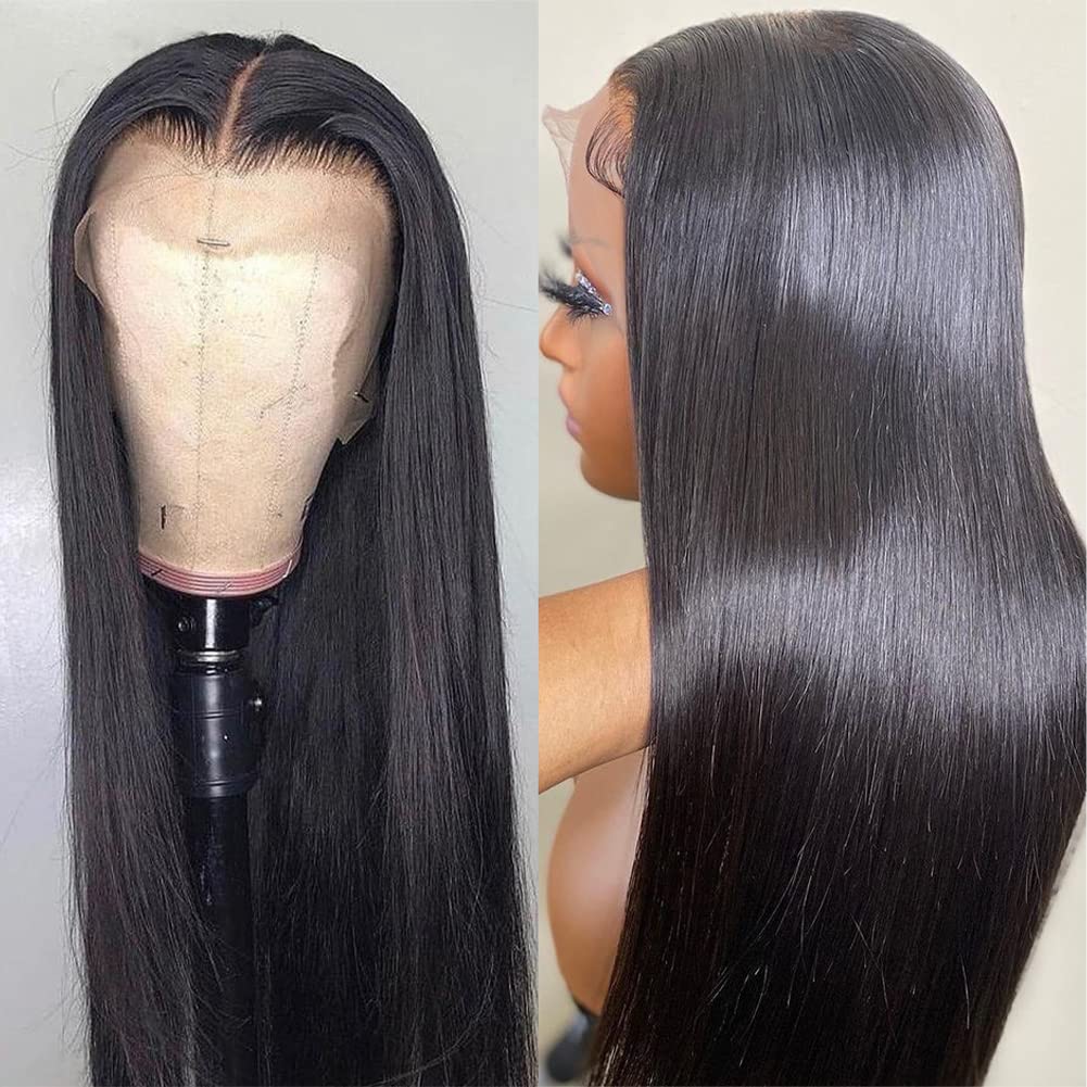 Hermosa 9A Lace Front Wigs for Black Women Human Hair 13x4 180 Density Straight Lace Front Wigs Human Hair with Baby Hair Pre Plucked Black Color 18 inch