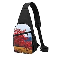 Sling Bag Crossbody for Women Fanny Pack Red Leaves Chest Bag Daypack for Hiking Travel Waist Bag