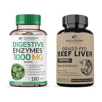 Wholesome Wellness Digestive Enzymes 1000MG Plus Prebiotics & Probiotics + Grass Fed Desiccated Beef Liver Capsules Bundle