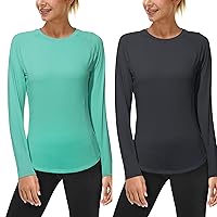 (Size:XL) 2 Pack Womens Long Sleeve UV Sun Shirts UPF 50+ Workout Swim Rash Guard Tops