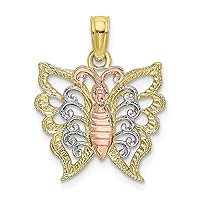 Solid 10k Yellow White and Rose Gold Three Color BUTTERFLY Cut-Out Charm Pendant
