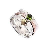 Nature Peridot Heart Spinner ring Sterling silver ring Organic Fidget Spinning Minimalist ring silver jewelry