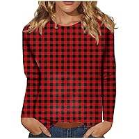 Long Sleeve Halloween Shirts For Women Women'S Round Collar Casual Long Sleeve Plaid Printed Top Halloween Pullover