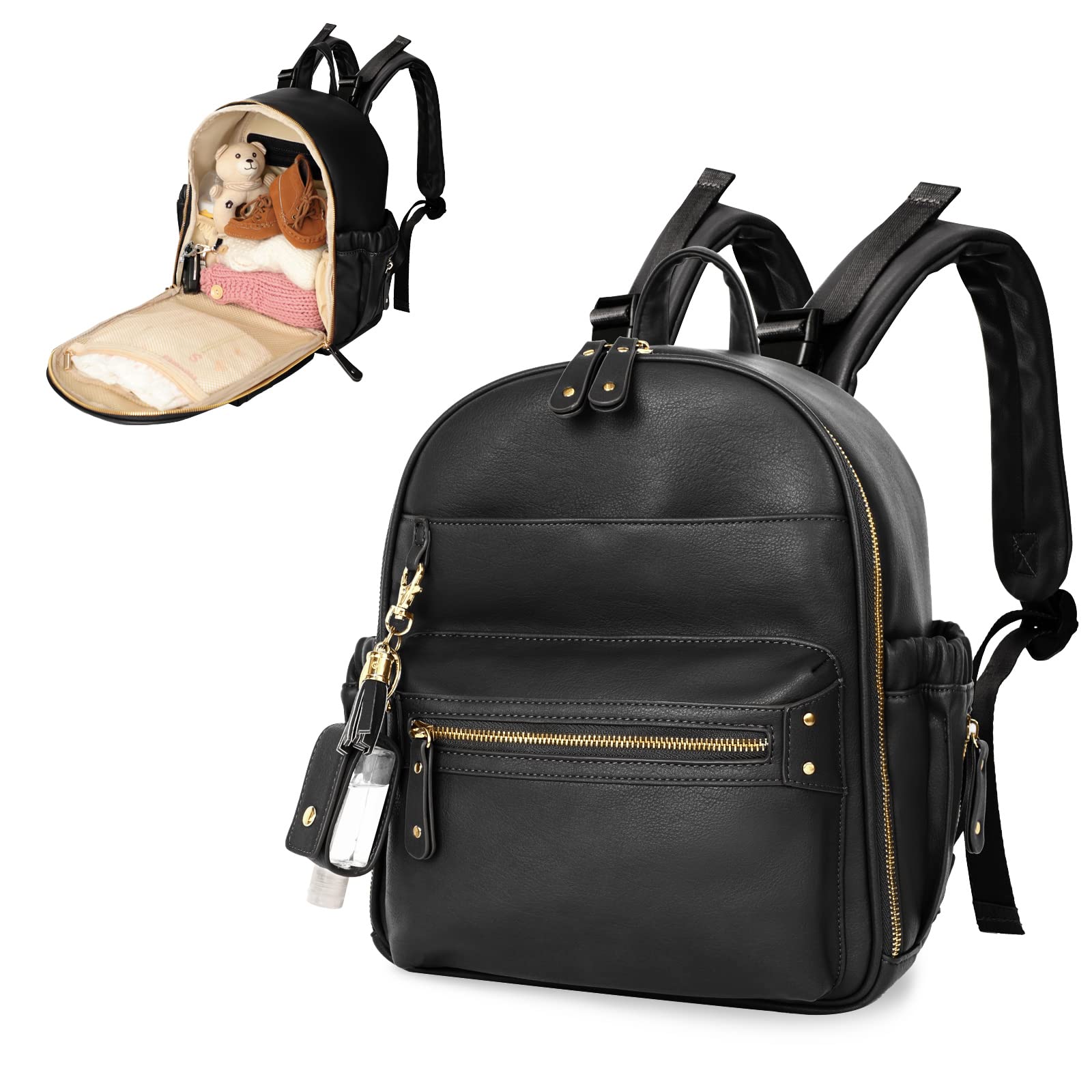 Mini Diaper Bag Backpack Leather Diaper Bag with Pacifier Holder Case Bundle