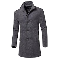 Men's Single Breasted Trench Coat Winter Slim Fit Business Long Pea Coats Casual Wool Blend Overcoat Jacket