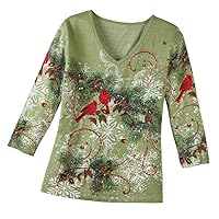 Collections Etc Women's Winter Snowflake Pine Top SAGE Green Large