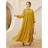 Women's Dress Lantern Sleeve Smock Dress (Color : Mustard Yellow, Size : Large)