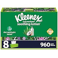 Expressions Soothing Lotion Facial Tissues with Coconut Oil, 8 Flat Boxes, 120 Tissues per Box, 3-Ply (960 Total Tissues), Packaging May Vary