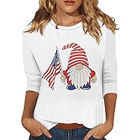 Retro 4Th of July Shirts Womens Clothes White 3/4 Sleeve Tops for Women Workout Oversized Graphic Tees Casual Puff One Shoulder Soccer Mom Shirt Plus Size Going Out (WTM R，S)
