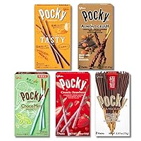 Glico Pocky Sticks (5 Packs/10.57oz) Japanese Snacks Variety Pack of 5 - Crunchy Strawberry, Chocolate Tasty, Ultra Slim, Almonds and Mint/Japanese imported limited edition