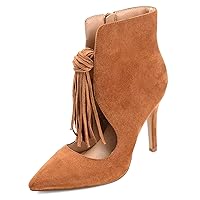 MOOMMO Tassel Stiletto Heel Ankle Boots Women Pointed Toe Fringe Ankle Booties Side Zipper Cut Out Dress Booties Thin High Heel 4 inch Suede Sandal Booties Vintage Wedding Party Pink 4 M US