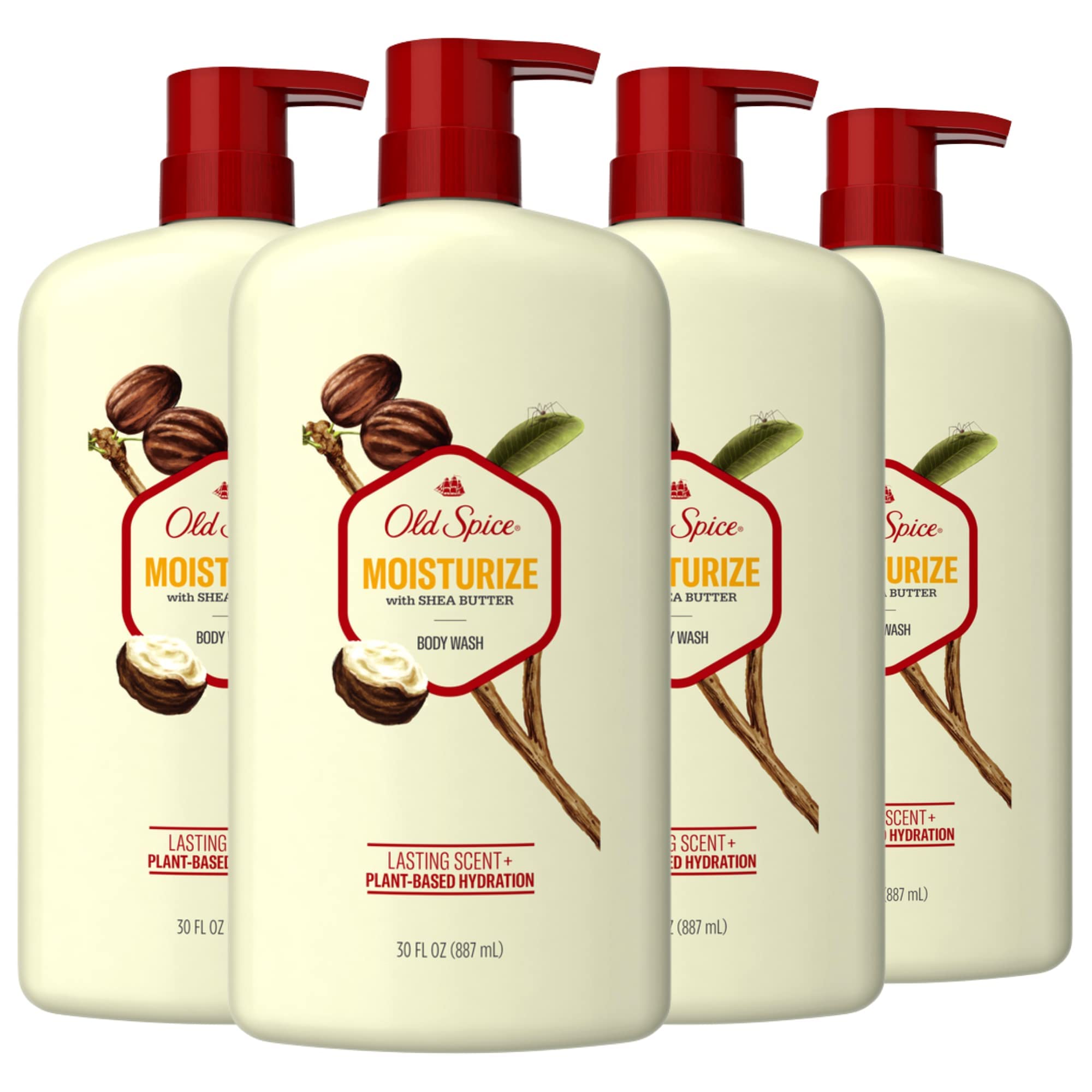 Old Spice Men's Body Wash Moisturize with Shea Butter, 30 oz (Pack of 4)