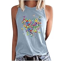 Summer Butterfly Heart Print Tank Tops for Women Sleeveless Graphic Tee Shirts Casual Crew Neck Running Yoga Blouses