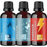 Maple Holistics Essential Oil Set - Breathe Chill and Energize Essential Oil Blends for Diffuser Aromatherapy and Baths - Relaxing Essential Oils for Diffusers for Home
