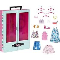 Barbie Closet Playset with 3 Outfits, Styling Accessories and Hangers, Mix-and-Match Clothes for 50+ Looks (Amazon Exclusive)