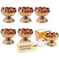 SATVIK 10 Pc Brass Diya (Big) for Diwali Decoration. Handmade Oil Lamp with Golden Engraved Made of Virgin Brass Metal. Diwali Diya Vilakku for Puja Pooja. Traditional Indian Deepawali Gift Items