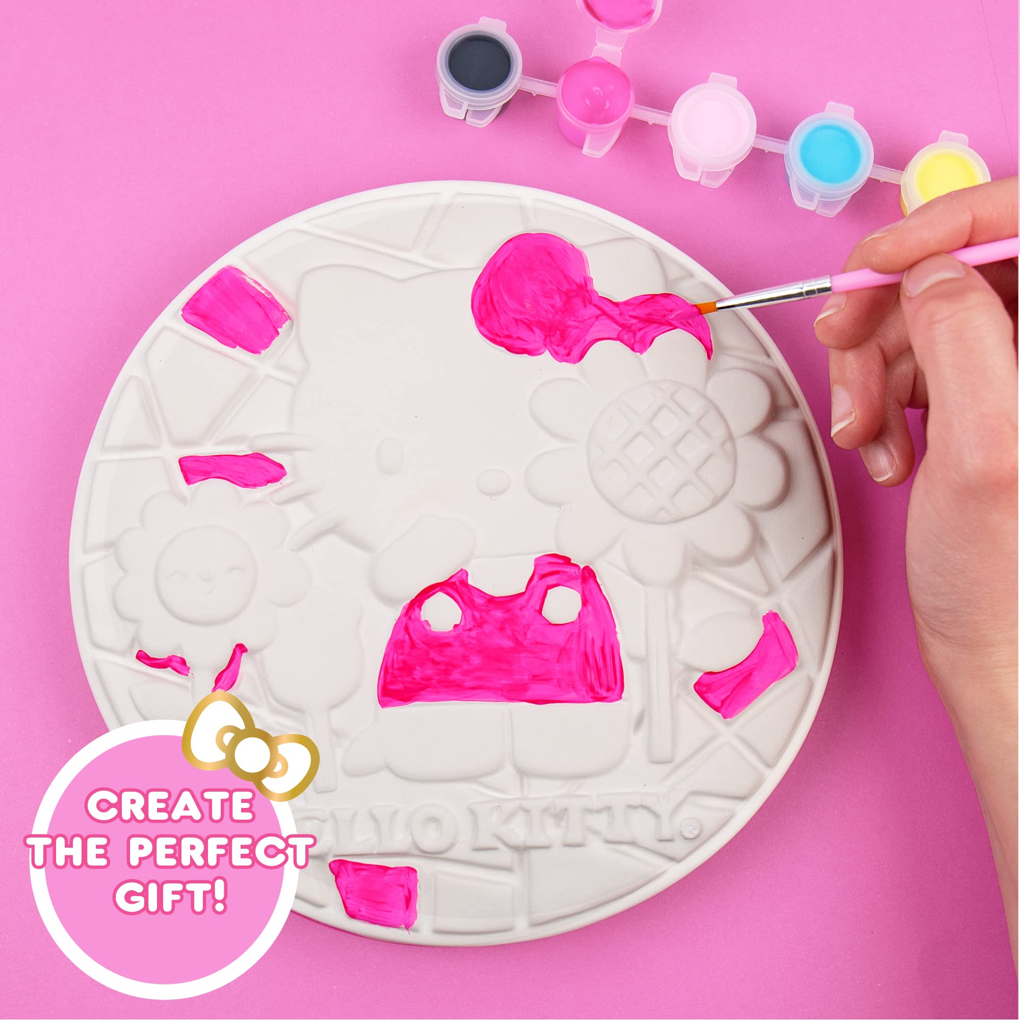 Sanrio Hello Kitty Paint Your Own Stepping Stone, Includes 7” Stepping Stone, 6 Paints & 1 Paintbrush, Cute Gifts for Kids Teens Girls Adults