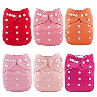 ALVABABY 6 Pack with 12 Inserts Baby Cloth Diapers, One Size Adjustable Washable Reusable Diaper for Baby Girls and Boys 6BMN