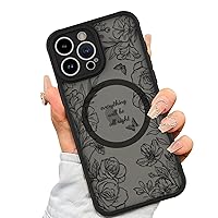 AIGOMARA Case for iPhone 15 Pro Max [Compatible with MagSafe] Black Blooming Flower Butterfly Pattern Design Case Soft TPU Bumper Hard PC Back Anti-Fall Shockproof Protective Slim Magnetic Cover