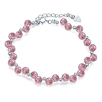 925 Sterling Silver Bracelet Pink Strawberry Crystal Bracelet Love Lucky Beads for Women Girls, Adjustable Invisible Chain
