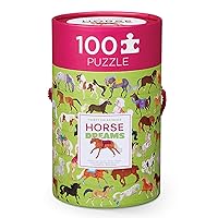 Crocodile Creek Jigsaw Puzzle in Canister, 100 Piece Table or Floor Puzzle Includes Educational Animal Finder Sheet, for Ages 5 Years and Up, Thirty-Six Horses