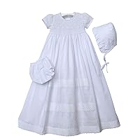 Baby Girls Heirloom Christening Baptism Gown with Bonnet and Hand Smocked Bodice