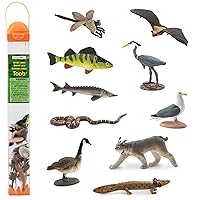 Safari Ltd. Great Lakes TOOB - Figurines of Mudpuppy, Dragonfly, Water Snake, Bat, Goose, Herring Gull, Blue Heron, Lynx, Sturgeon, Yellow Perch - Educational Toys for Boys, Girls & Kids Ages 3+