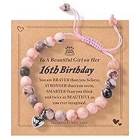 Etercycle Sweet 16 Gifts for Girls, 16th Birthday Gifts Pink Natural Stone Bracelet for Teen Girls, Happy Birthday Bracelets Gifts With Sweet Heart Charm and Message Card