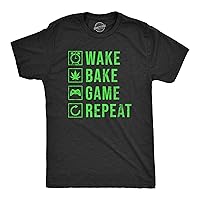 Mens Wake Bake Game Repeat T Shirt Funny 420 Weed Video Gaming Lovers Tee for Guys