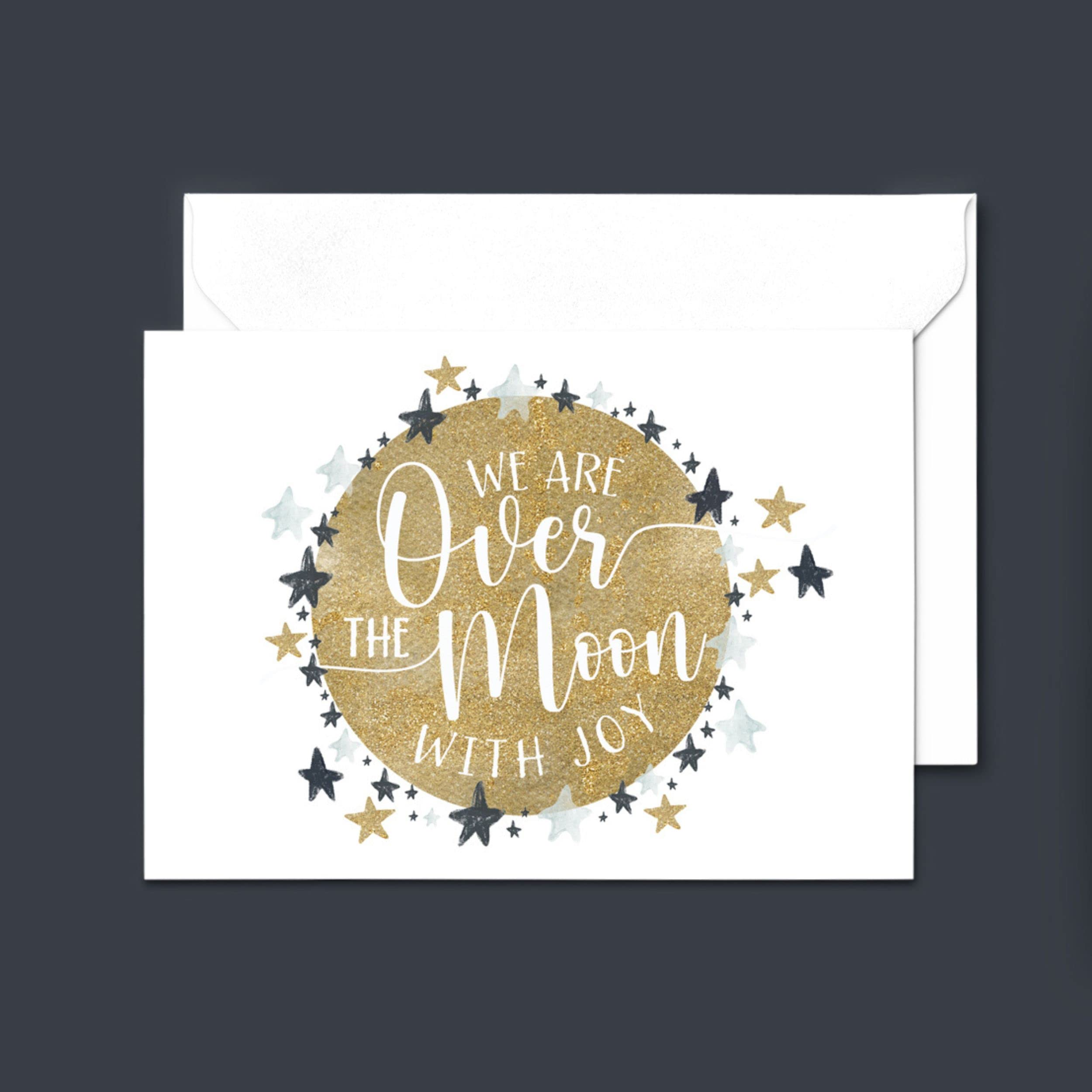 Over the Moon Thank You Cards (25 Count) All Occasion Notecards with Envelopes – Individual Note of Thanks From Boys Baby Shower, Wedding, Party, Everyday – Celestial Star Theme – Folded 4bar Set