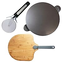 Pizza Making Kit, Includes 15-inch Round Glazed Pizza Stone, Bamboo Pizza Peel, and Pizza Cutter
