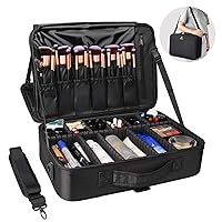 Relavel Makeup Bag Travel Makeup Train Case Large Cosmetic Case Professional Portable Makeup Brush Holder Organizer and Storage with Adjustable Dividers (black L)