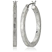 Lucky Brand Silver-Tone Small Hammered Round Hoop Earrings