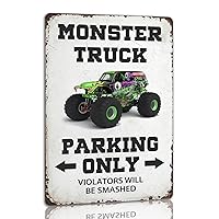 Monster Truck Tin Sign Monster Truck Parking Only Violators Will Be Smashed Metal Signs Boys Room Decor Monster Jam Decor Signs For Boy Birthday Party Vintage Monster Truck Gifts 8x12 Inch