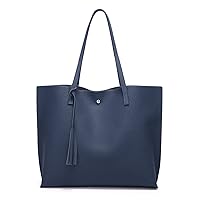 Dreubea Women's Soft Faux Leather Tote Shoulder Bag from , Big Capacity Tassel Handbag blue Size: M