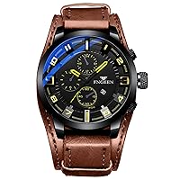 OIDEA Punk Leather Mens Watches: Waterproof Date Chronograph Quartz Analog Watch Wrist Watches for Men Military Watch Business Work Sport Casual Watch Gift