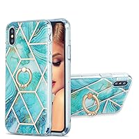 XYX Case Compatible with iPhone Xs, Stylish Shiny Marble TPU Slim Full-Body Protective Cover with 360 Rotating Ring Kickstand for iPhone Xs, Blue