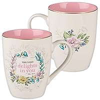 Christian Art Gifts Ceramic Coffee and Tea Mug for Women 12 oz Pink Floral Inspirational Bible Verse Mug - The Lord Delights in You - Isaiah 62:4 Lead and Cadmium-free Novelty Scripture Mug