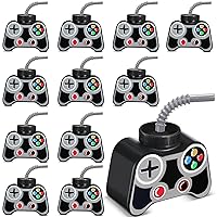 Mifoci 12 Pcs Plastic Video Gaming Cups with Straw and Lid, 10 oz Gamer Birthday Party Cups Gaming Drink Cup Video Gaming Cups Party Favors for Boy Video Game Birthday Party(Gray)