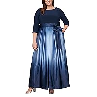 S.L. Fashions Women's Plus Size Long 3/4 Sleeve Satin Party Dress with Pockets