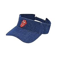 The Rolling Stones Women's Visor Hat, Lips Logo Adjustable Cotton Sun Cap with Curved Brim, Denim, One Size