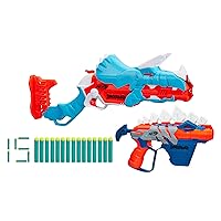 NERF DinoSquad Dino-Clash Pack, Includes 2 Blasters, 15 Elite Darts, Dart Storage, Triceratops and Stegosaurus Dinosaur Designs