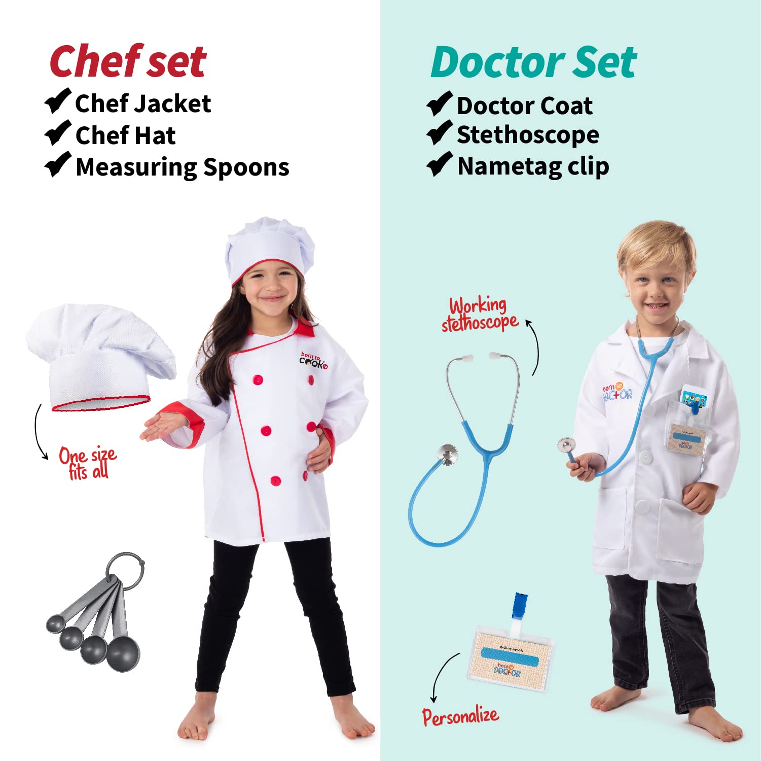 Born Toys Dress Up & Pretend Play Kids Costumes Set Ages 3-7, Washable Kids Dress Up Clothes for Play and Kids Grill Play Set