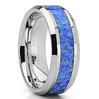 Metal Masters Co. Tungsten Carbide Wedding Band Ring with Blue Green Simulated Opal Inlay 8mm