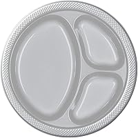 Silver 3-Compartment Plastic Plates - 10